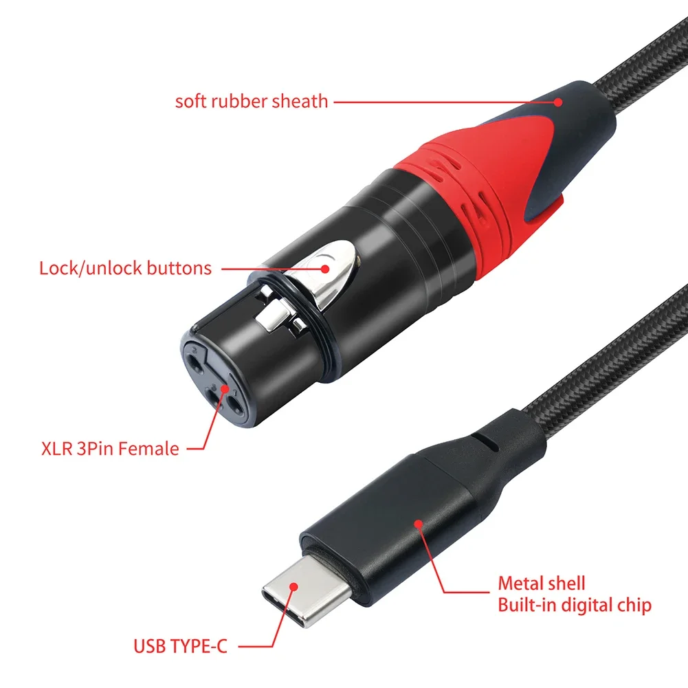 Mobile Microphone Recording Cable USB C Mic Link Converter Cable For Canon Female XLR Connection Microphone Recording Cable