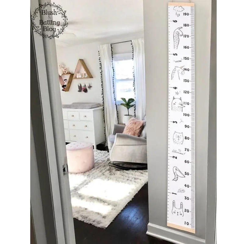 1Pc Stylish Nordic Children Height Ruler Canvas Hanging Dual Use Growth Chart Kids Room Wall Decor