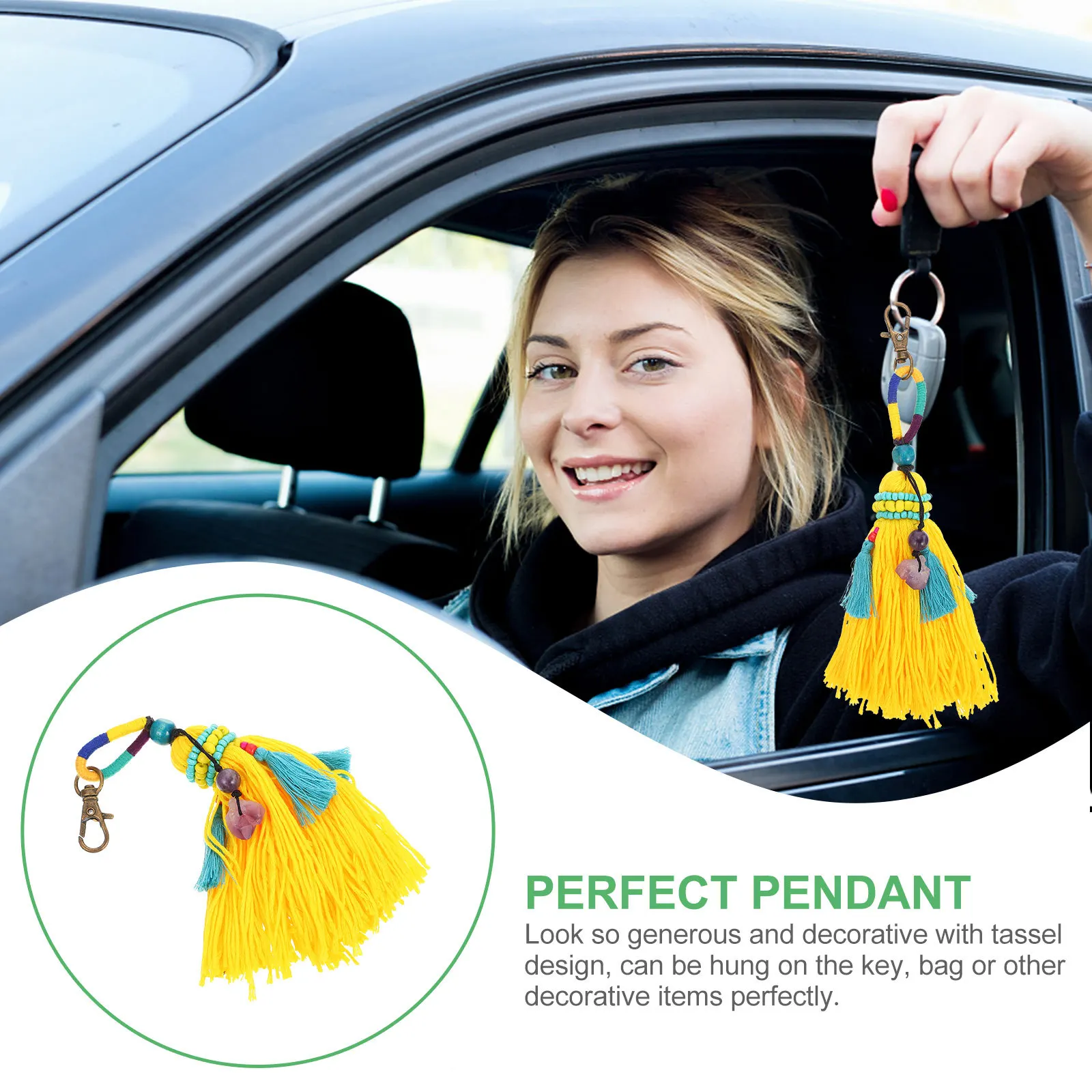 

Bohemian Tassel Car Accessories Decorative Key Chain Pendant Unique Gift for Women Rearview Mirror Decor Tassels for Crafts