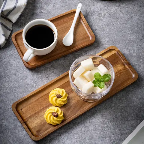 일본식 아카시아 나무 차 트레이, 직사각형 나무 차 접시, 나무 과일 케이크 디저트 트레이 Best5