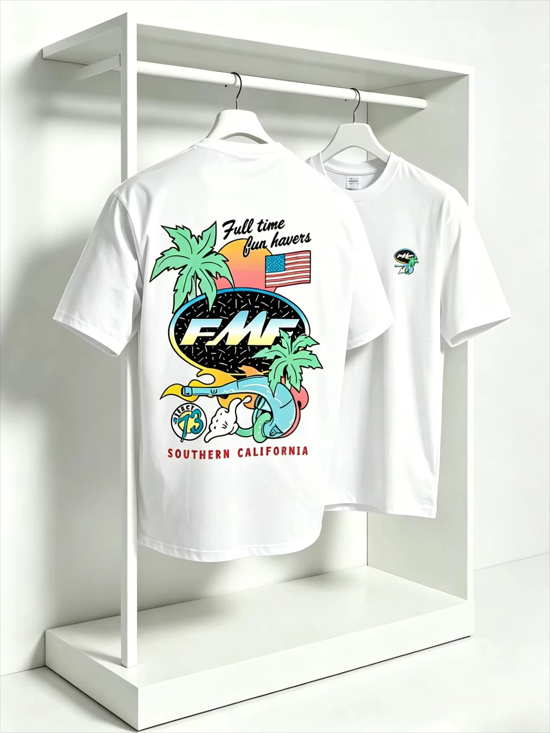 2026 West Coast Motorcycle T‑Shirt Kids Adults Oversized Palm Sunset Graphic Loose Fit Short Sleeve Casual Hip‑Hop Street Tee
