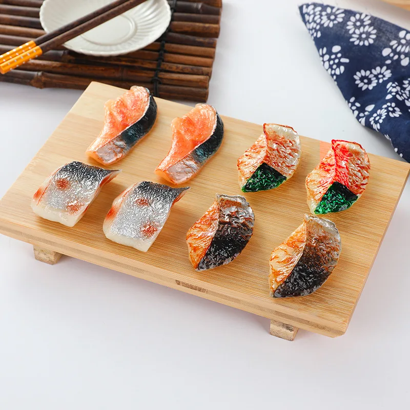 PVC Simulated Grilled Fish Salmon Food, Model Ornaments, Mini Food Toys, Seafood, Creative Gifts, Party Gifts, 4pc/lot