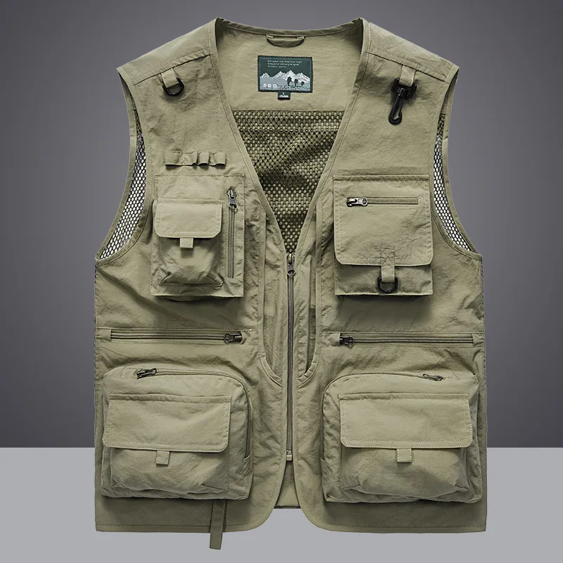 Custom Logo Mesh Multi-Pocket Fishing Vest Men's Outdoor Casual Sleeveless Top
