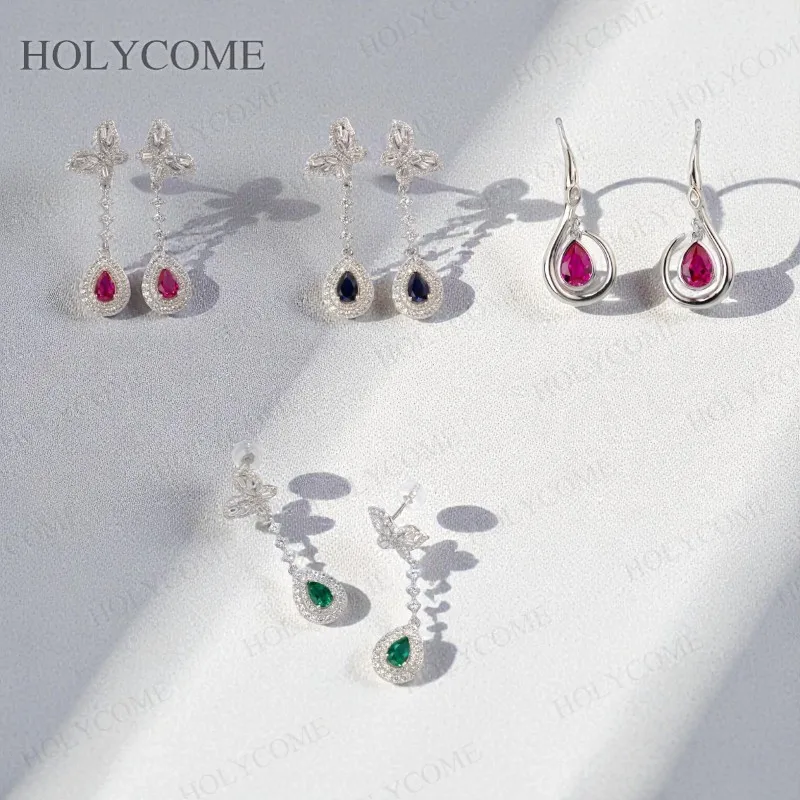 Customized Earrings Pear Shape 4x6mm Lab Ruby Sapphire Columbia Earrings Sparkling for Wedding Engagement Christmas Jewelry Gift