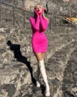 long sleeve mini dress with gloves bodycon