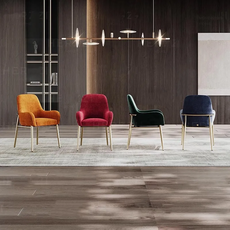 Sedia da pranzo moderna e leggera in acciaio inossidabile placcato oro con sedia da tè con schienale e braccioli