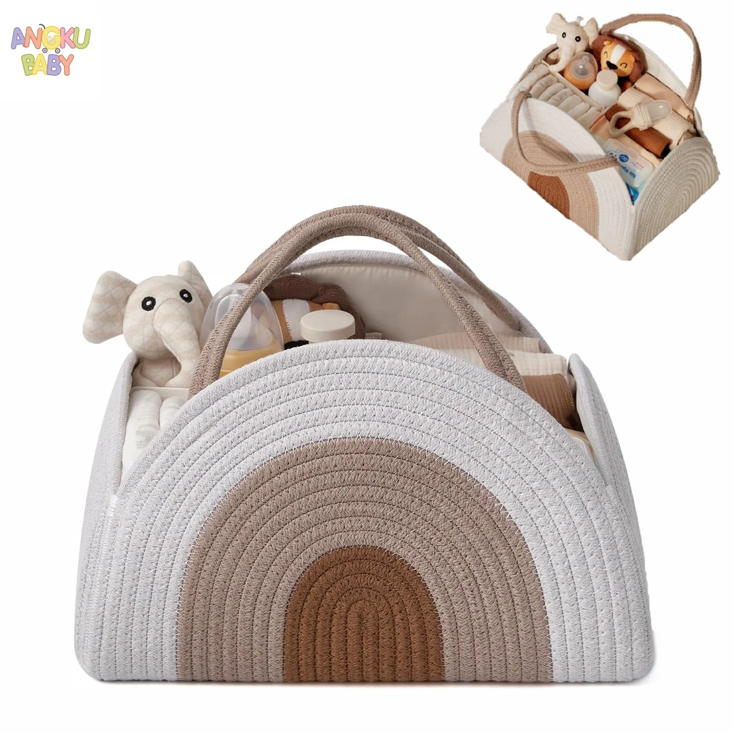 

Многофункциональный органайзер для детских подгузников, большая вместительная корзина для хранения из хлопковой веревки для детского пеленального столика, предметы первой необходимости для путешествий в автомобиле