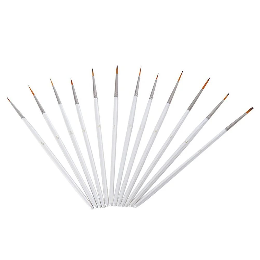 

12pcs Miniature Paint Brushes White 16.7X1.7X1.7Cm Wood Handle Nylon Tip For Fine Detailing Acrylic Watercolor Oil Painting Nail