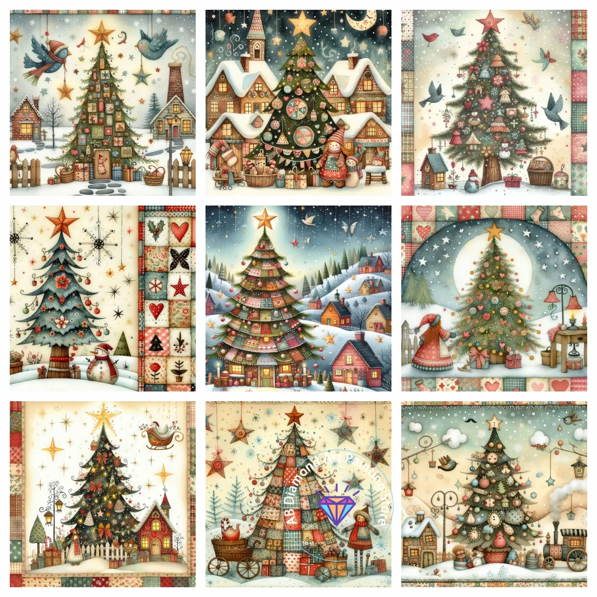 

AB Diamond Painting Kits Art 5D Christmas Tree Snow View Bird Abstract Embroidery Mosaic Cross Stitch Home Decor Children's Gift