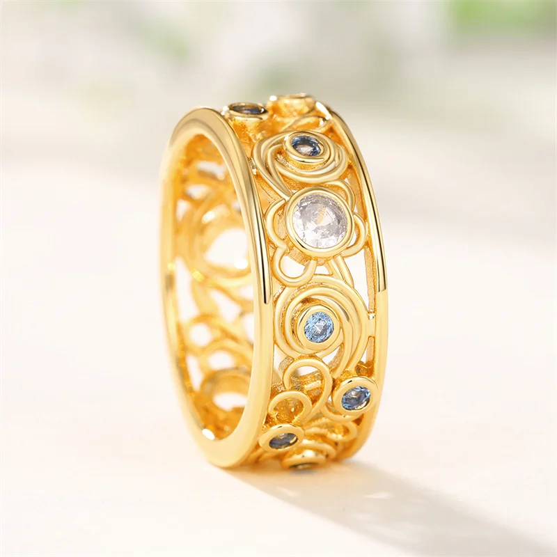 Huitan Gorgeous Women Finger Rings Hollow Out Band Design New Modern Accessories Daily Wear Party Vintage Jewelry Drop Shipping