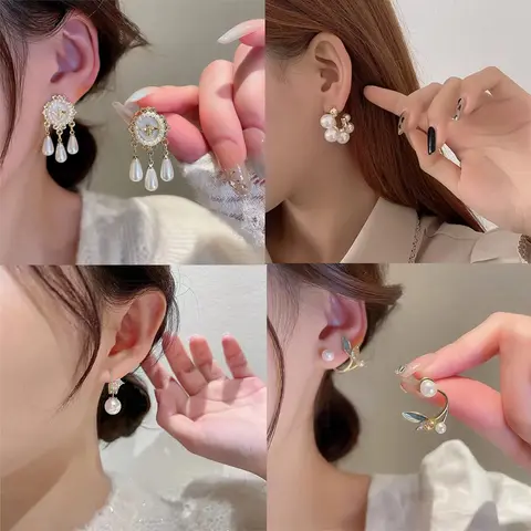 Elegant Pearl Earrings Set For Women Vintage Baroque Tassel Stud Earring With Leaf Design Gold Plated Fashion Jewelry 2026 New