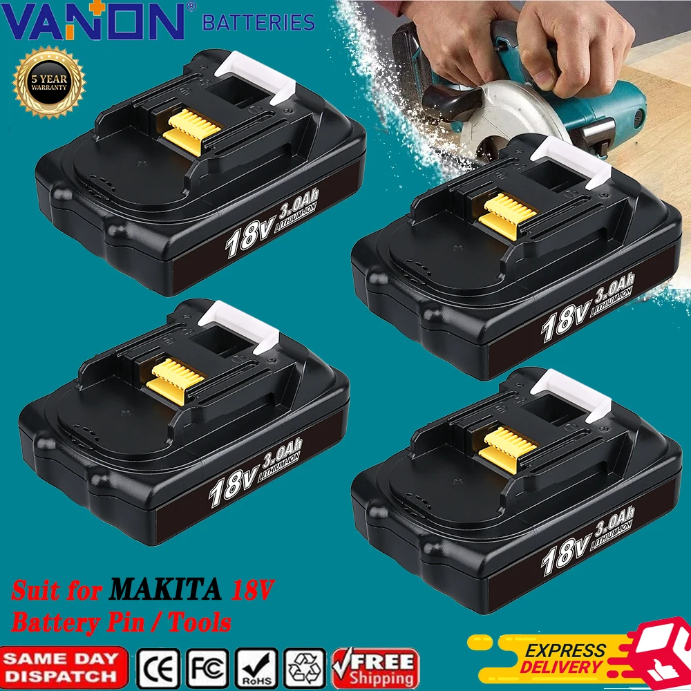 

VANON 1/2/4Pcs 3.0Ah BL1830 Li-on Replace for Makita 18V Battery Pin, Compatible with Makita BL1860 BL1850 BL1890 Power Tool