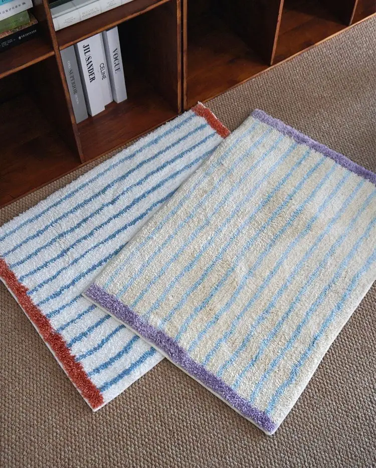 Retro Striped Plaid Absorbent Carpet Soft Plush Cashmere Beside Rug Bathroom Floor Mat Toilet Door Rrugs