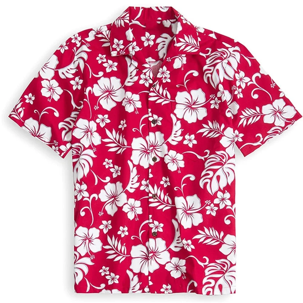 Men\'s Shirt Floral Pattern Print Slim Fit Crimson Clover Street Casual Short Sleeve Button Up Clothing Tropical Hawaiian Shirt