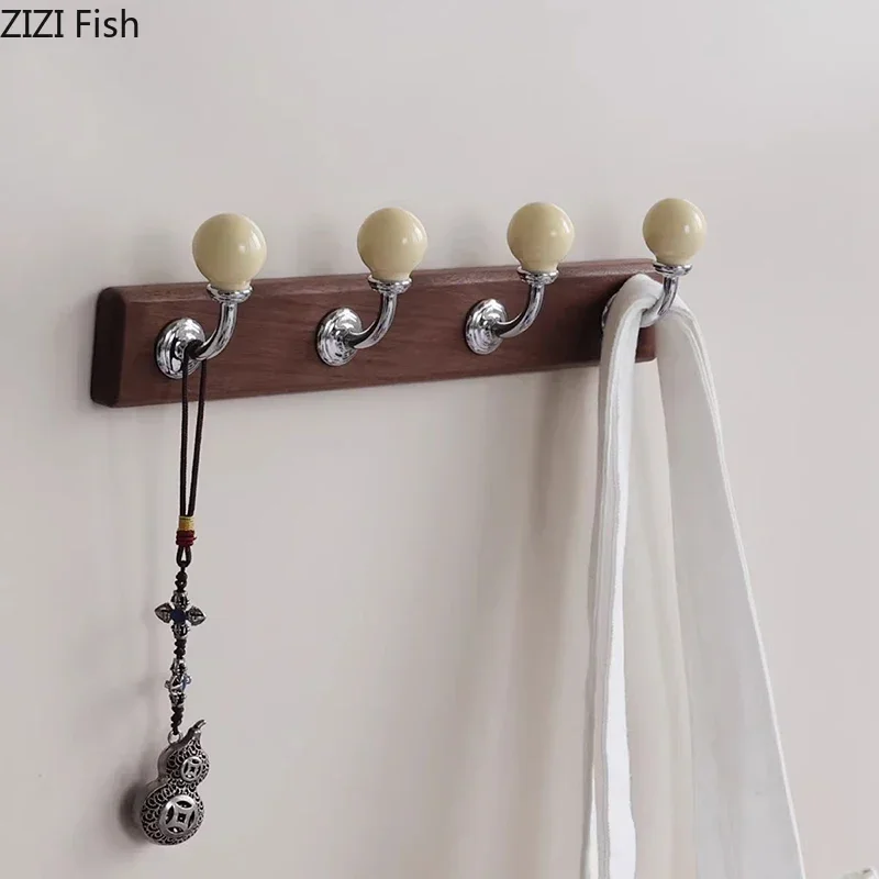 Colorful Bending Hooks Clothing Hat Hook Wall-mounted Storage Hanging Hooks Walnut Wood Wall Storage Holder Decorative Shelves