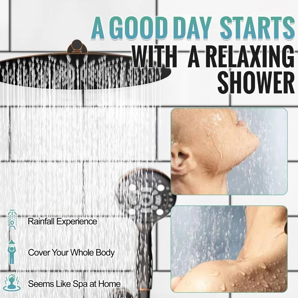 Shower System, 16 inch Shower Faucet Set, 6 Setting High Pressure Handheld Rain Shower Head Kits, Valve Included, Stainless