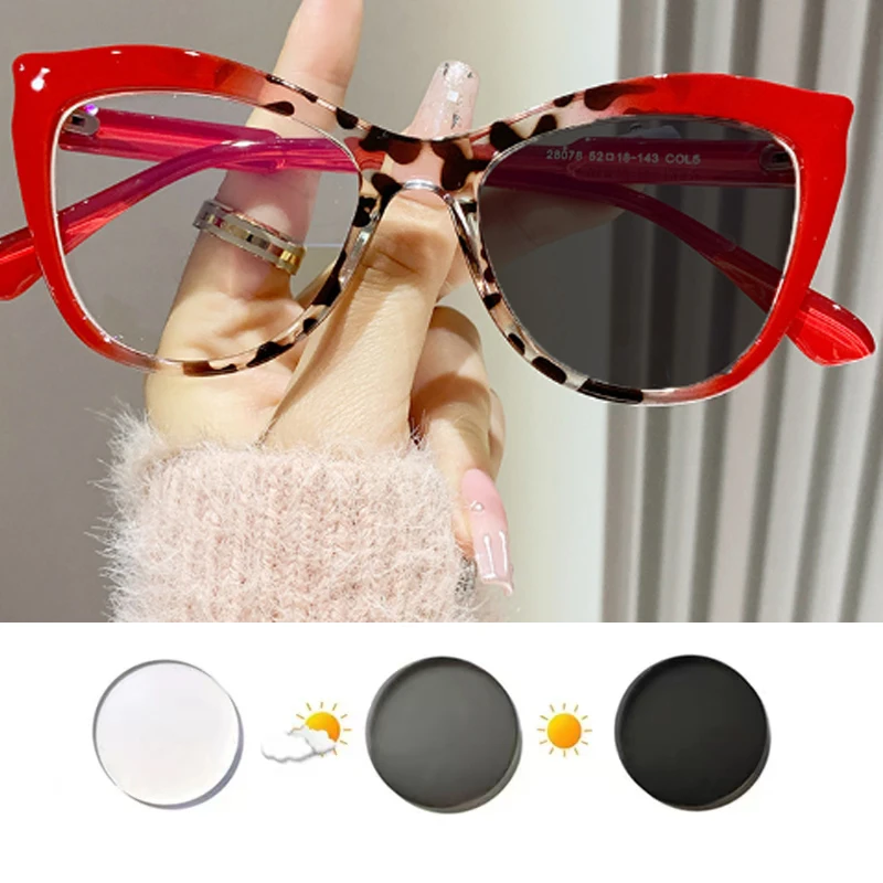 

New Cat Eye Women Photochromic Myopia Sunglasses Gradient Color Eyeglass Frame Shortsighted Glasses