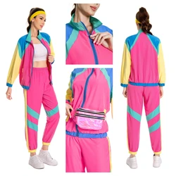 Retro Disco 80s 90s Sportswear Costumes Halloween Women Fashion Hippie Costume Party Adult Dress Up Hip Hop Jacket Coat Pants