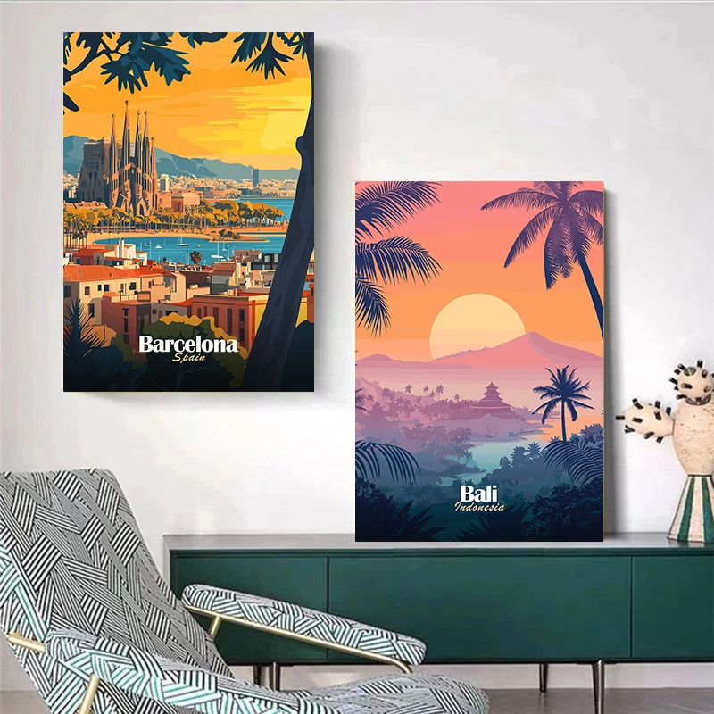 الحديثة Serene سيتي سكيب الغروب الملصقات Dubrovnik أيسلندا جبل فيينا يطبع حائط لوح رسم صورة فنية ديكور غرفة المنزل