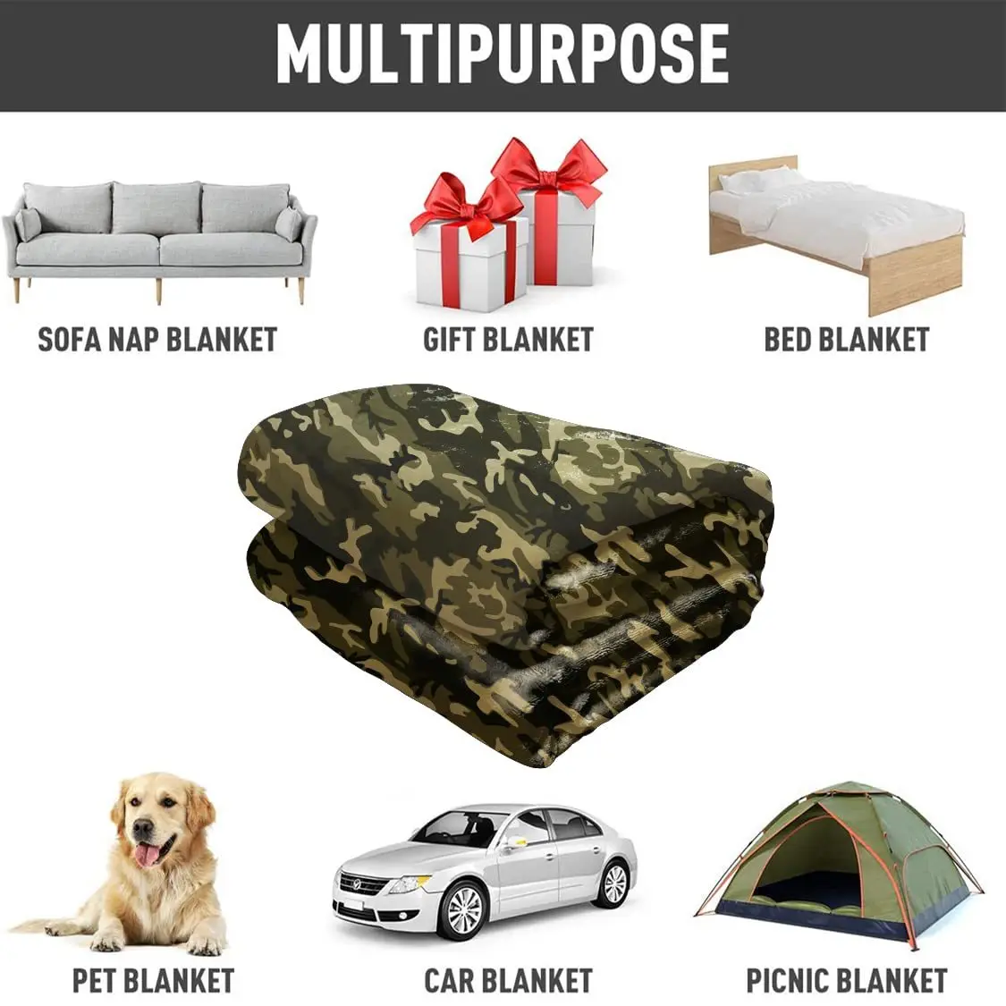 Camouflage pattern digital-printed polyester Bedroom velvet flannel soft sofa cover blanket Fleece soft cover blankets for beds