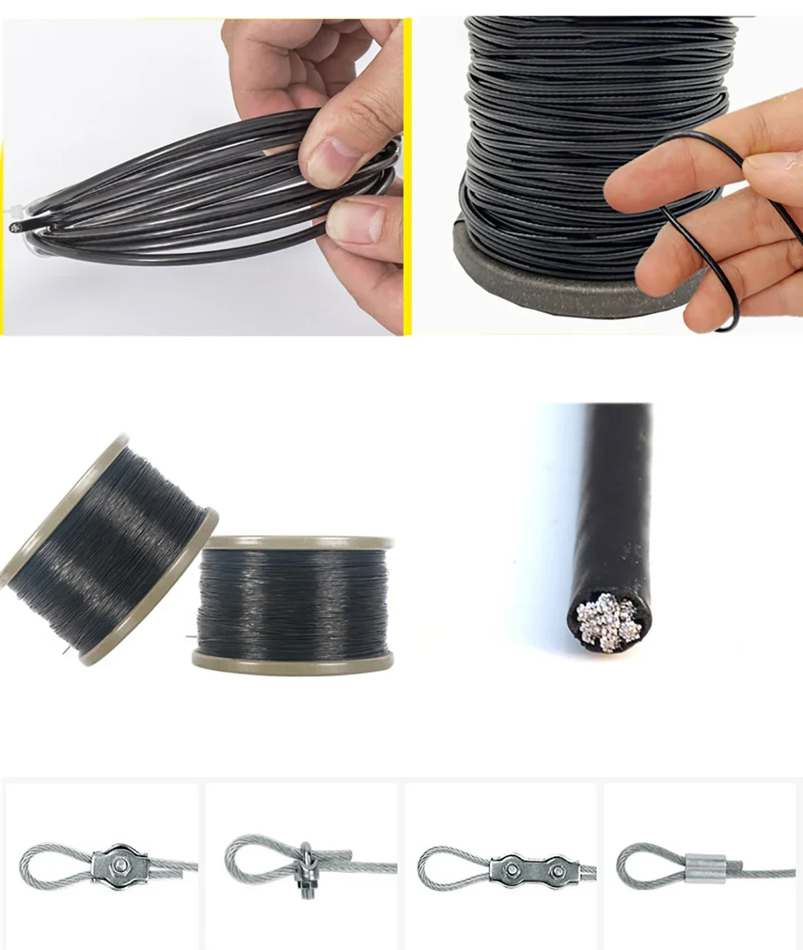 Cuerda de alambre recubierta de PVC negro 7*7/7*19 304 Cable Flexible de acero inoxidable tendedero 1mm 1,2mm-6mm Cable suave cuerda de alambre