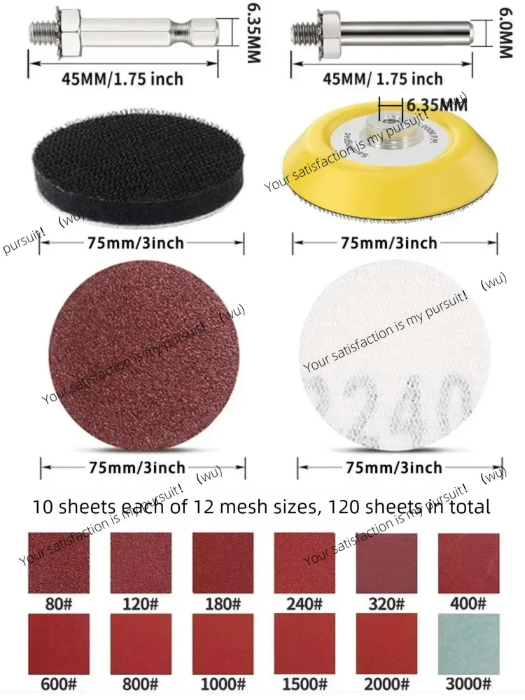 124Pcs Self-adhesive Flocked Sanding Discs Set, Sanding Pads for Electric & Pneumatic Tools, Metal Wood Grinding Polishing Kit