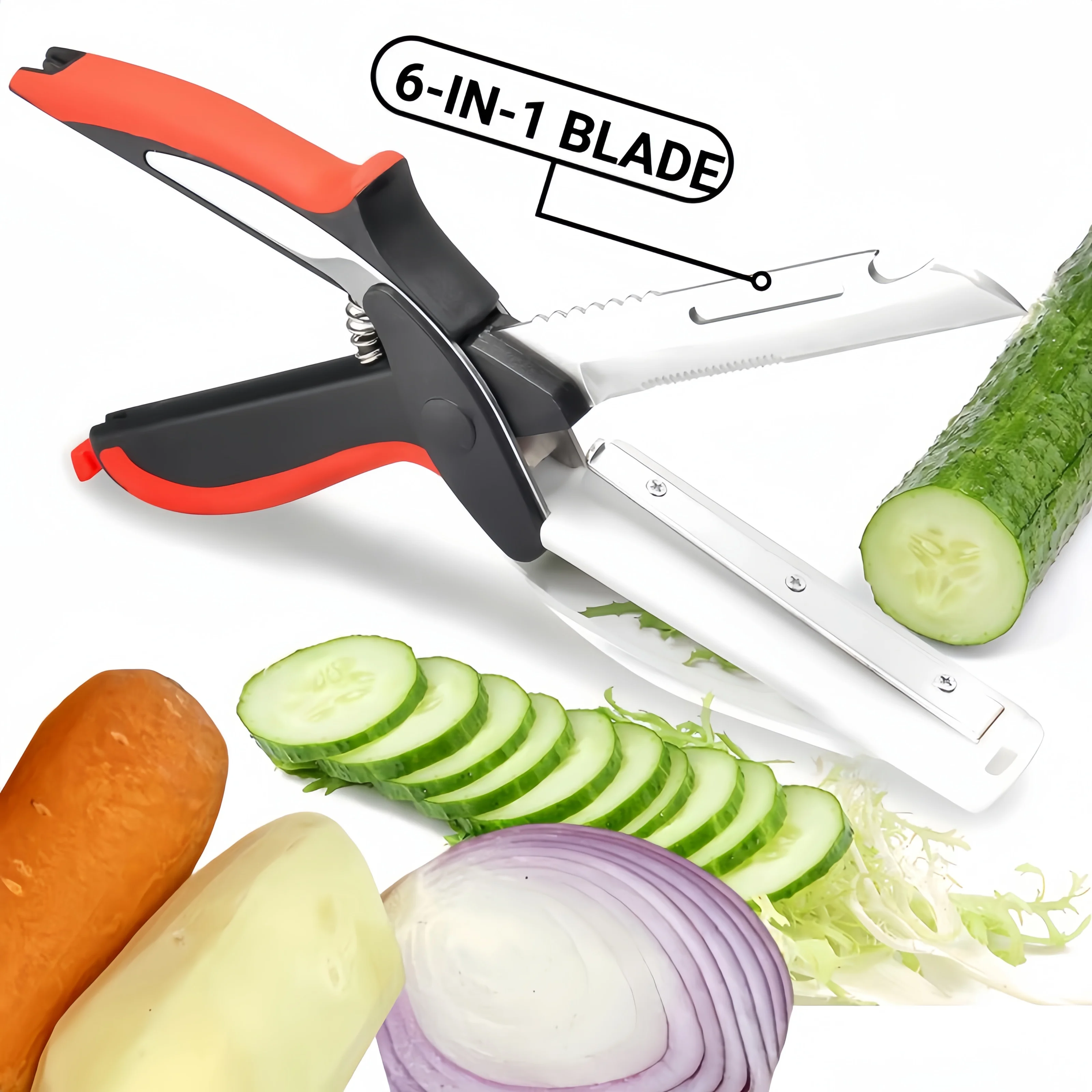 

Powerful Multi-functional Scissor Cutting Board Scissors Outdoor Camping Slicer Barbecue Cutter 6in1 Vegetable Salad Chopper