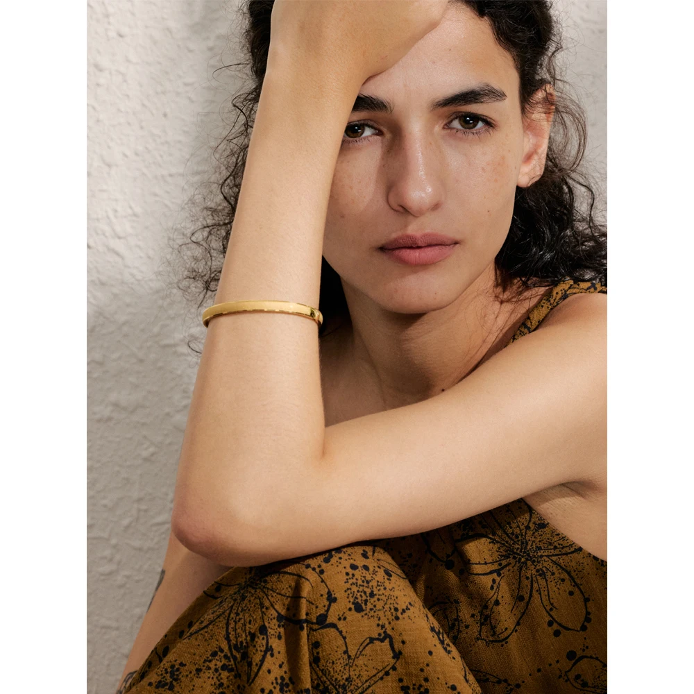 Yhpup 60mm Real Gold PVD Plated Stainless Steel Round Bracelet Bangle Tarnish Resistant Texture Personalized Wrist Jewelry New