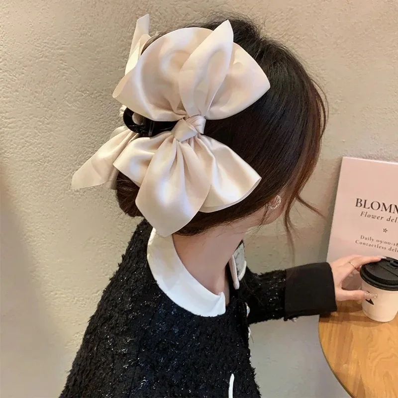 Large Bow Hair Claw Clip New Trendy Solid Color Black Hair Shark Grab Clip Hair Style Tools Hair Accessories for Women Girl