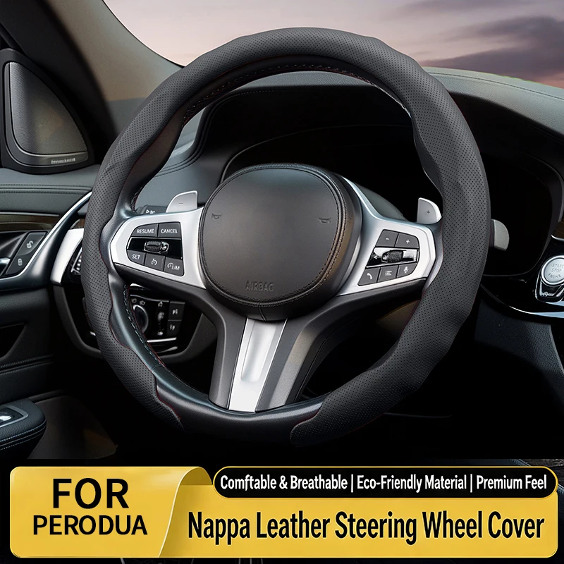Funda de Volante Ultrafina de TPU y Cuero Nappa para Perodua Myvi, Alza, Ativa, Axia, Bezza, Traz, Accesorio Anti-Rayones para Auto