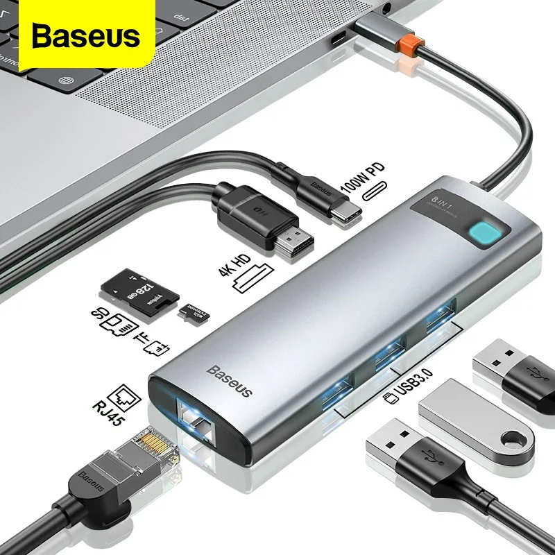 

USB C HUB to -compatibe Adapter RJ45 Card Reader USB 3.0 PD 100W Type C Docking Station Macbook Pro Surface