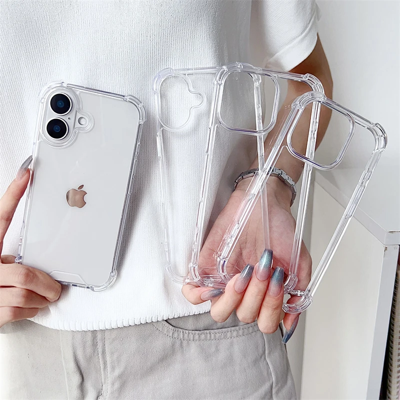 Luxury Transparent Shockproof Armor Case For iPhone 16 15 14 13 12 11 Pro XS Max XR 7 8 Plus Silicone Bumper Hard Acrylic Cover