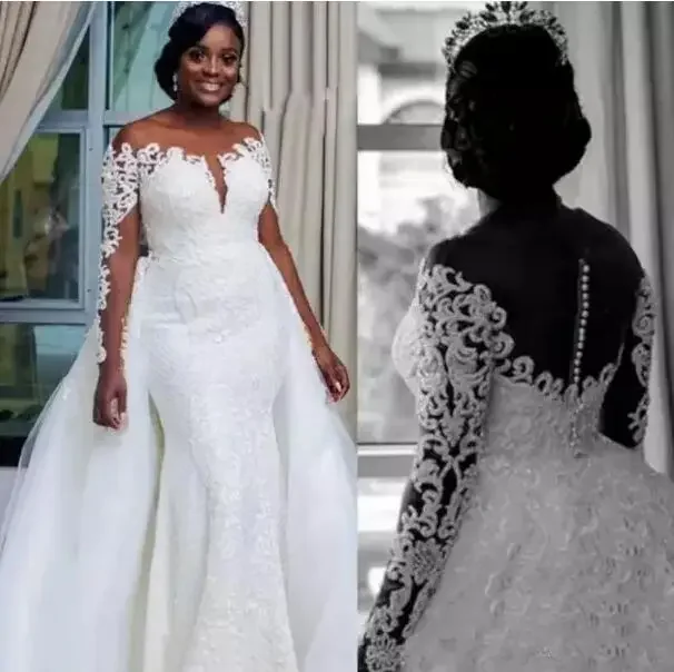 Jupe Africaine en Tulle et Dentelle à Manches sulfSans Bretelles, Sur-jupe Personnalisée, avec Poignées de Sirène, Queue Amovible, Robe de Mariée pour Patients