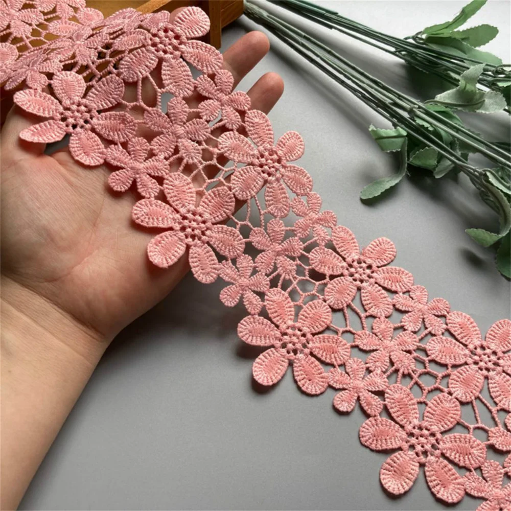 

2 yard Pink 11cm Cotton Pearl Flower Embroidered Lace Trim Ribbon Fabric Handmade DIY Wedding Dress Sewing Supplies Craft Hot