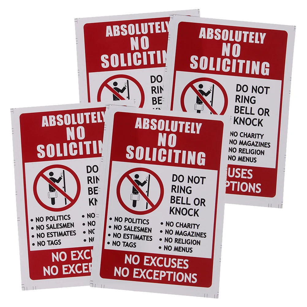 4pcs No Entry Sticker PVC Clear Signage Strong Adhesion Versatile Use No Soliciting Sign Do Not Knock Doorbell Safety