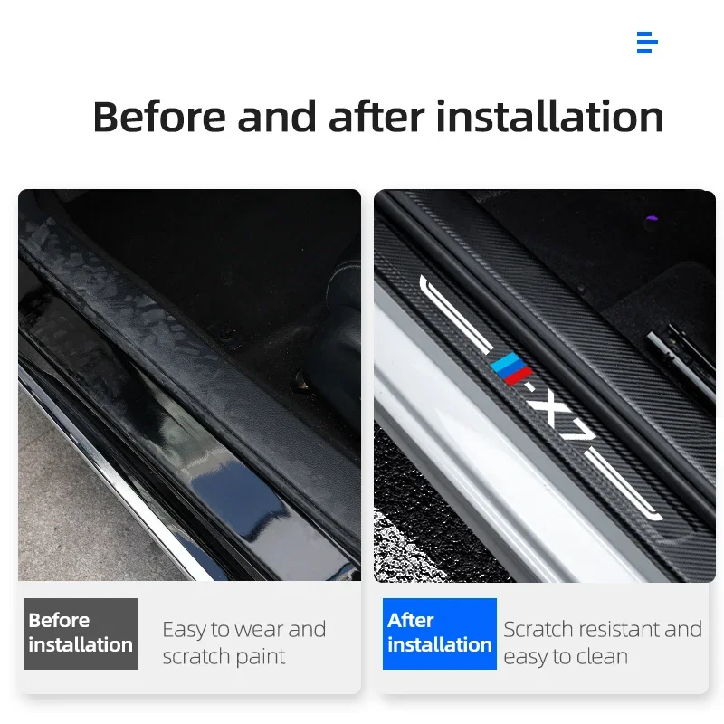 عتبة باب السيارة عتبة لوحة بالية ملصق لشعار X5 ألياف الكربون جذع حافة الوفير شرائط واقية التصميم الديكور