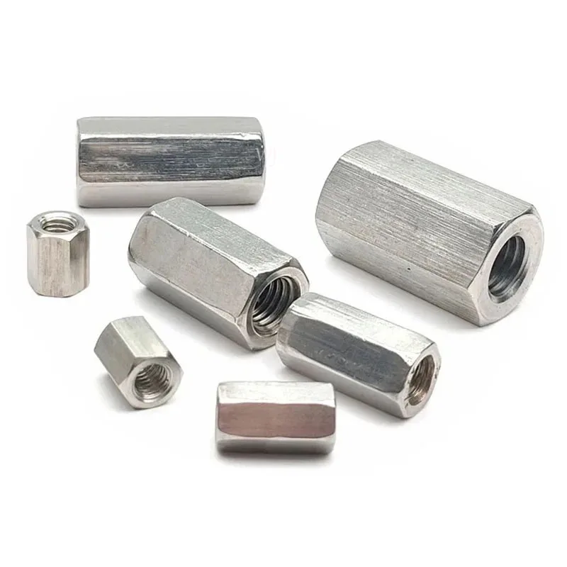 2/4pcs M3 M4 M5 M6 M8 M10 M12 M14-M24 304 Stainless Steel Lengthen Threaded Tubular Nuts Joint Sleeve Nut Hex Rod Coupling Nuts