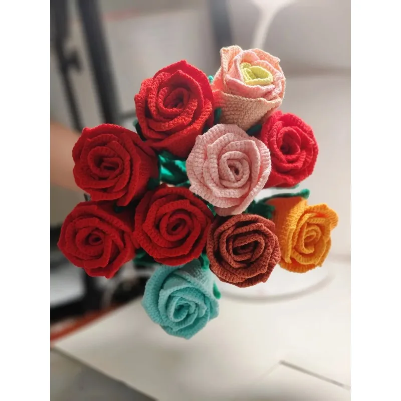 1pc Finished Wine Glass Rose Handmade Artificial Flowers Braided DIY Eternal Flower Bouquet Decor Valentine's Day Gifts Ornament