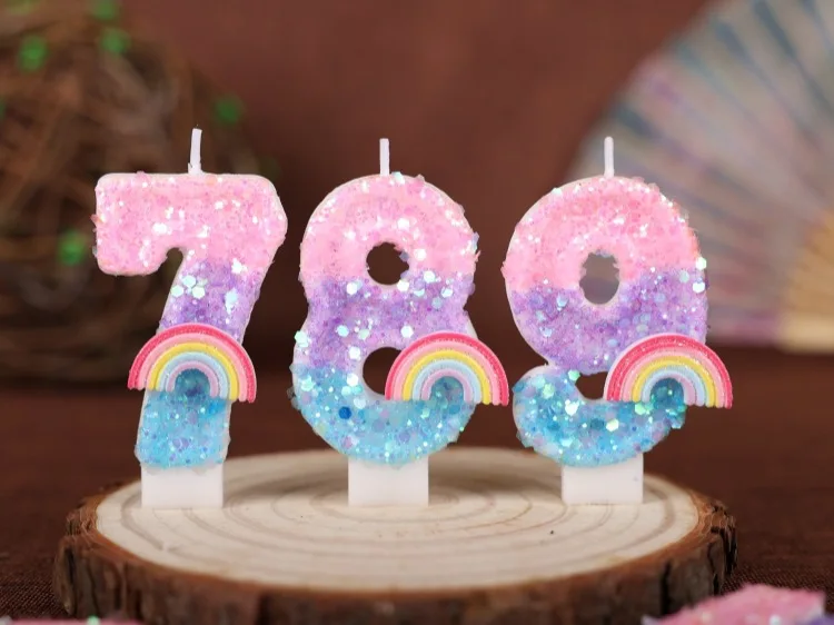 Rosa Regenbogen 0-9 Zahlen Alles Gute zum Geburtstag Kerzen für Kuchen Kindergeburtstag Party Kerze Kuchen Dekorieren Party Supplies – Detail 3