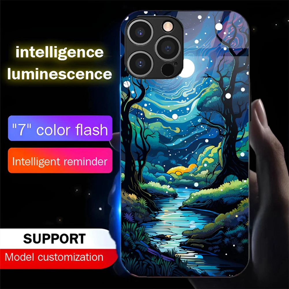 

Pretty Wonderland Landscape Voice Controlled Lighting LED Phone Cover Case For iPhone 16 E 15 14 13 12 11 Pro Max XS XR Plus SE