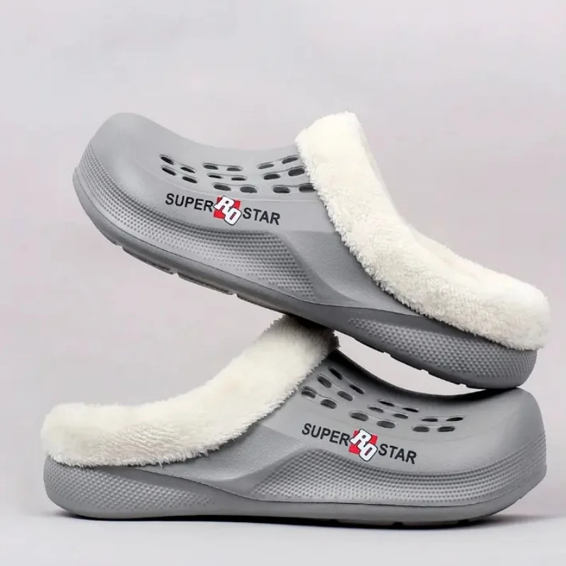 Men Winter Fuzzy Lined Clogs Slip On Warm House Slippers Thick Bottom EVA Mules Indoor Outdoor Daily Footwear