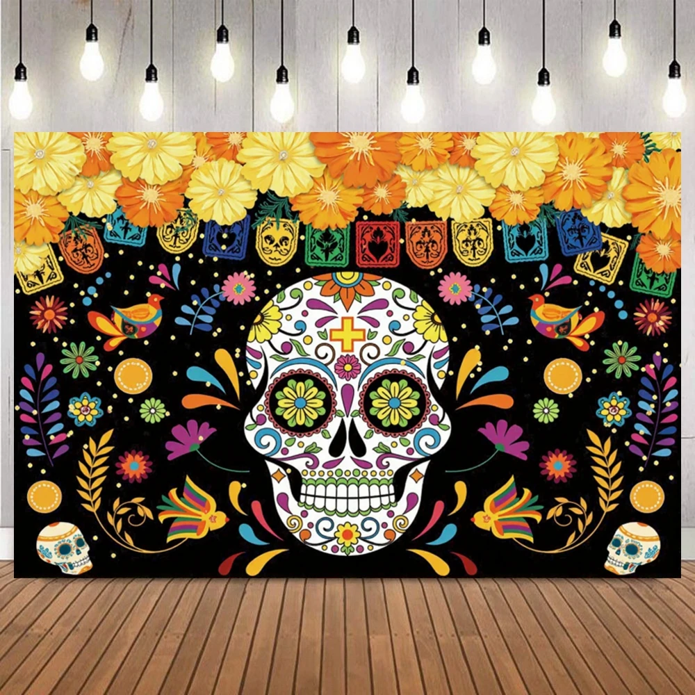 Festival of the Dead Photo Backdrop Mexican Dia DE Los Muertos Fiesta Skull Party colorful Decor Photo Background Studio Prop