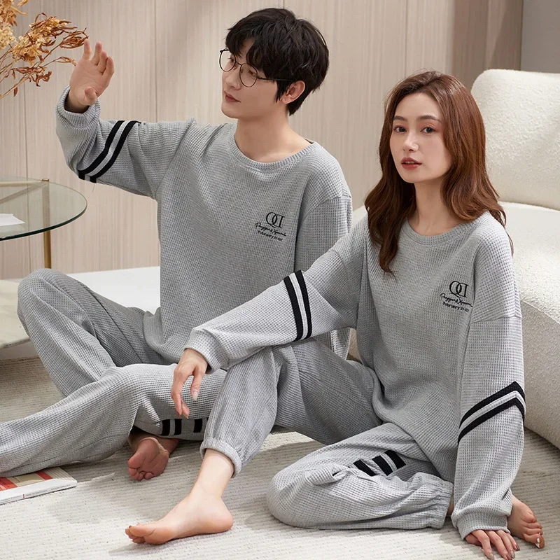 Couple Long Sleeves Sleepwear Autumn Winter Cotton Pajama Sets Print Pants Homewear Kawaii Clothes 2 Piece Sets Nightwear Lovers