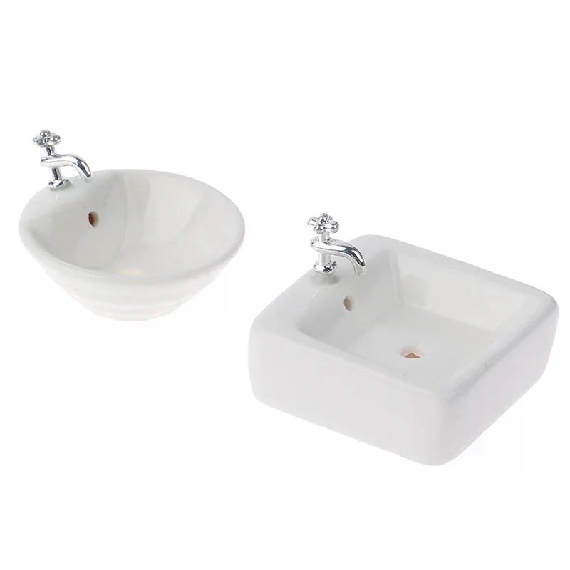 /GJ/Dollhouse Miniature Bathroom Sink Ceramic Wash Basin Model Accessories Toys 1:12