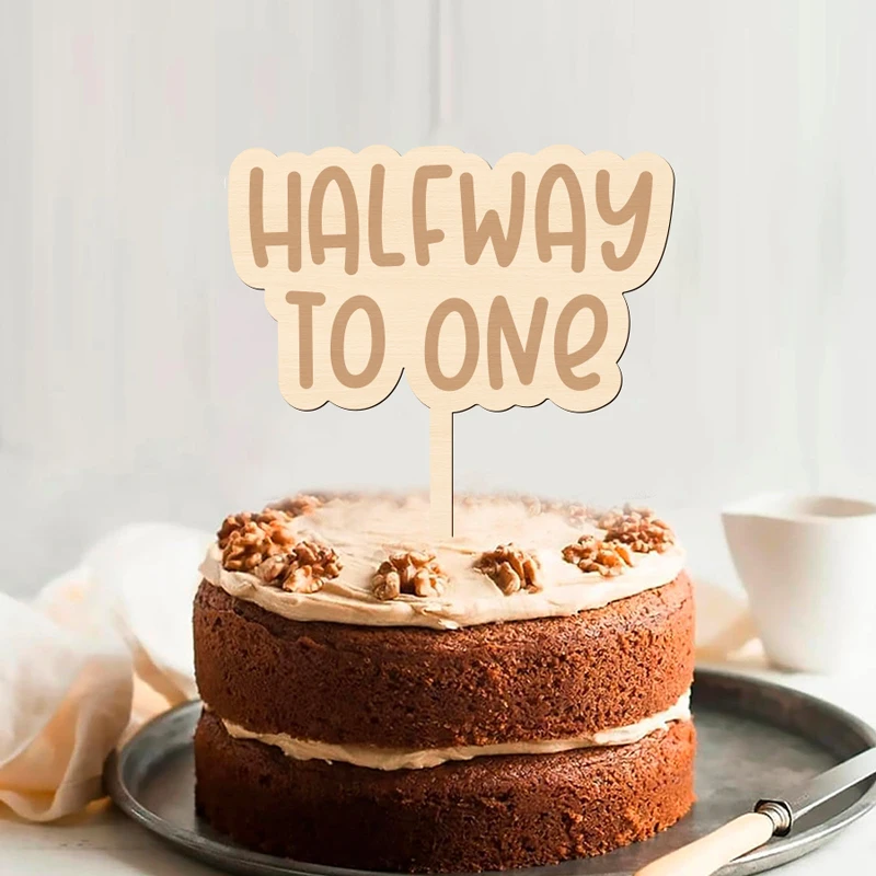 NUBECOM Halfway To One Cake Topper Holzkake Topper mit Halfway To One Design Geburtstagstorte Topper Babyparty Dekorationen – Detail 9
