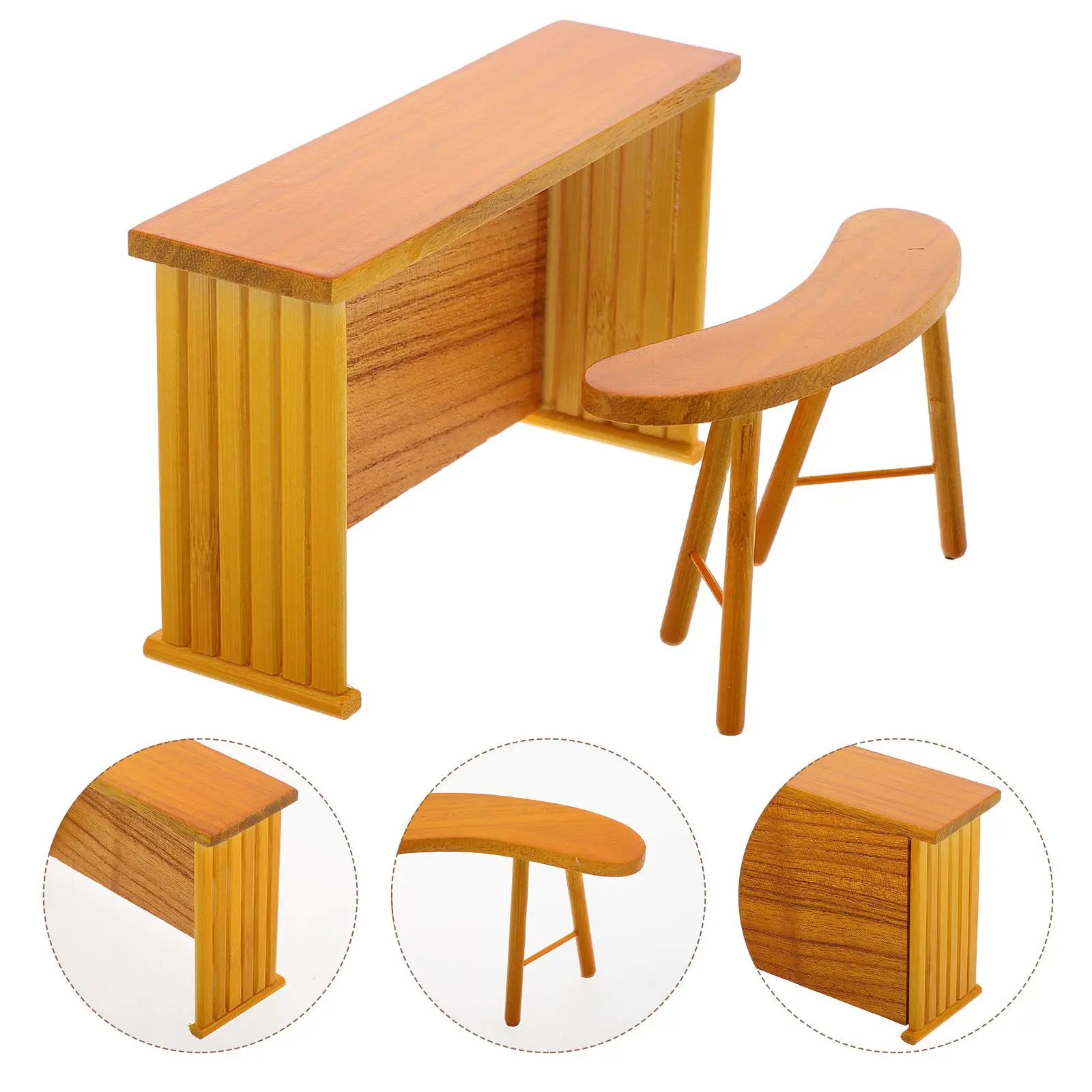 

Набор миниатюрной деревянной мебели для кукольного домика: стол-бар и стулья из натурального дерева в деревенском стиле, масштаб 1:12, реалистичные аксессуары для уютного декора гостиной