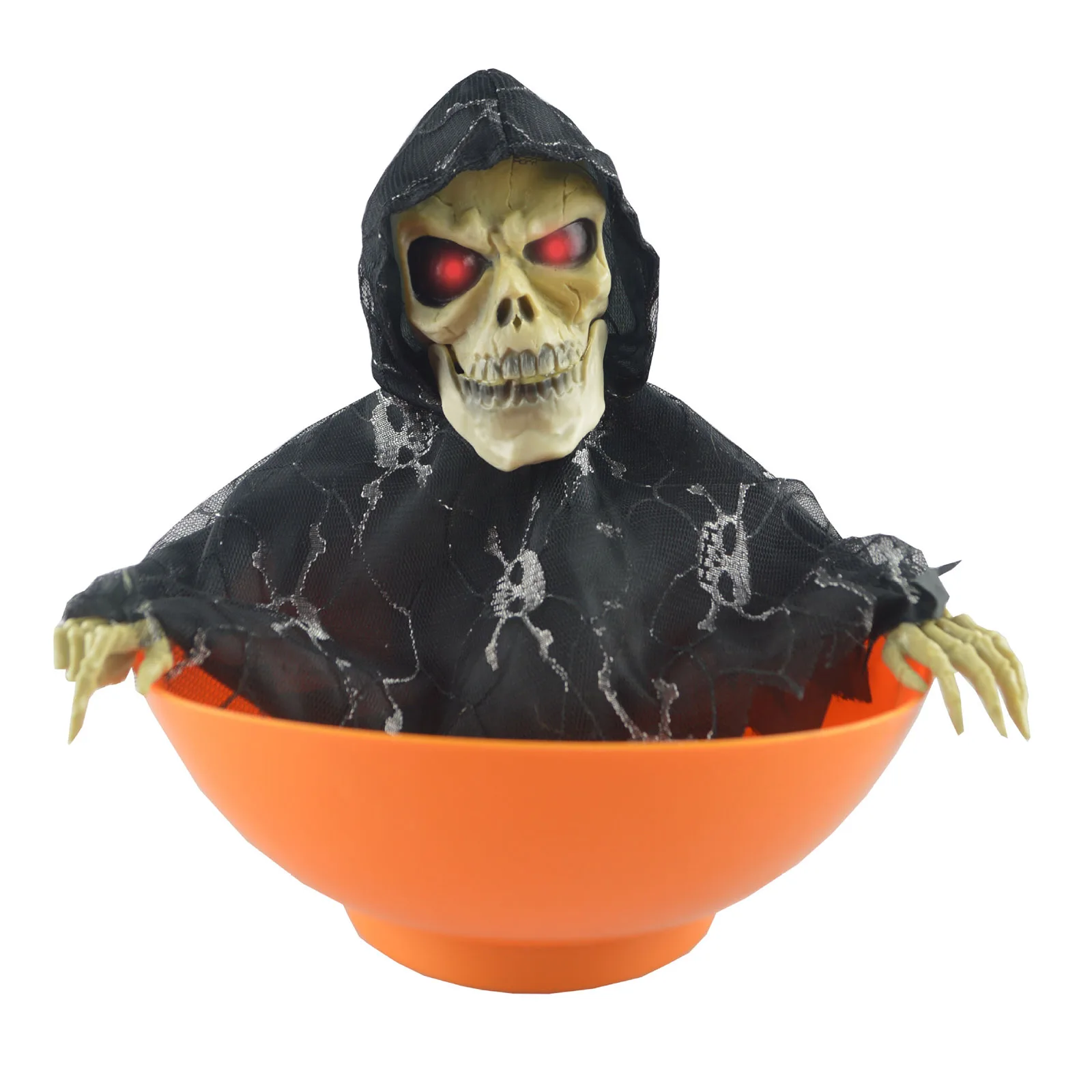 Halloween Decoration Animated Candy Bowl Creepy Moving Skeleton Haunted Candy Dish with LED Eye Sound for Party Home Decor