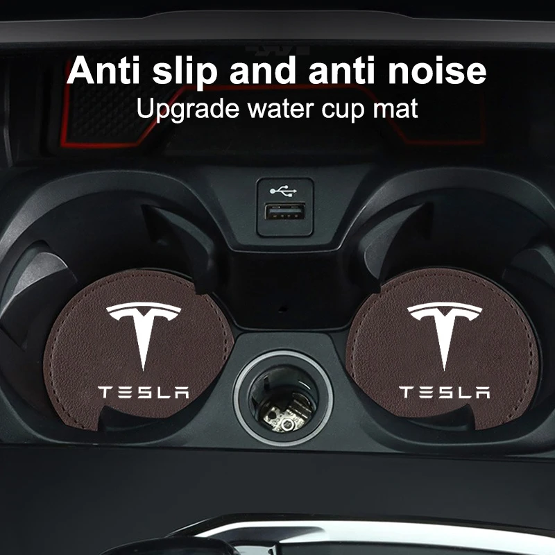 2PCS Car Coasters Mats Water Cup Slot Pad Anti-slip Protection Holder For Tesla Model 3 Model S X Y Roadster Space X Accessories