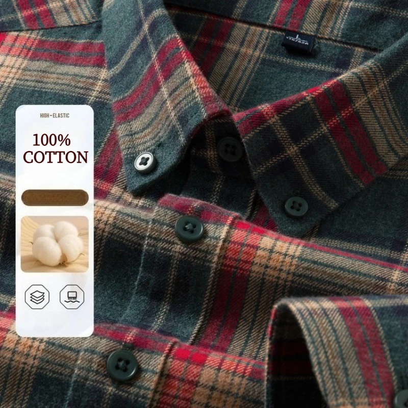 100% Baumwoll-Flanellhemd Langarm, Kariertes Winter-Freizeithemd, Knitterfreier Weicher Gebürsteter Stoff, Mehrfarbig Größen M-4XL