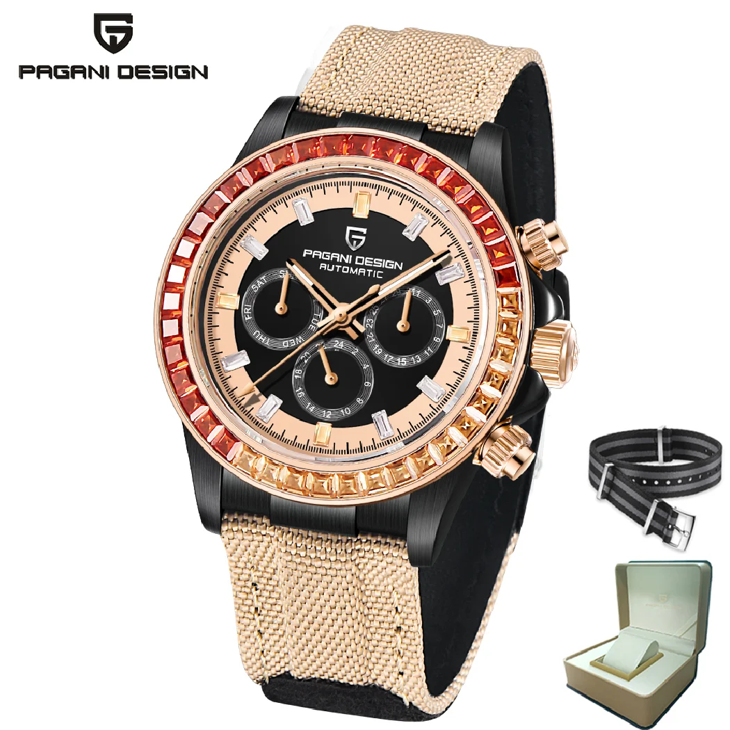 PAGANI DESIGN Novo Rainbow Gem Circle Cronógrafo Automático Relógio Para Homens Relógio De Pulso Mecânico homens Relógio De Vidro De Safira